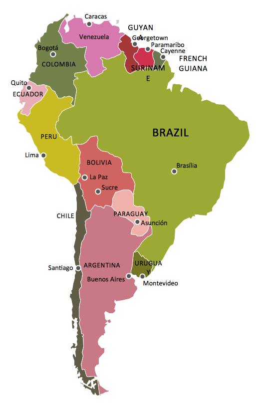 Южная Америка включает в себя 12 суверенных государств